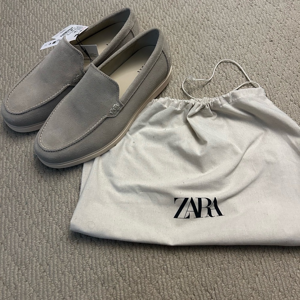 Zara cream Suede Slip-On Loafers